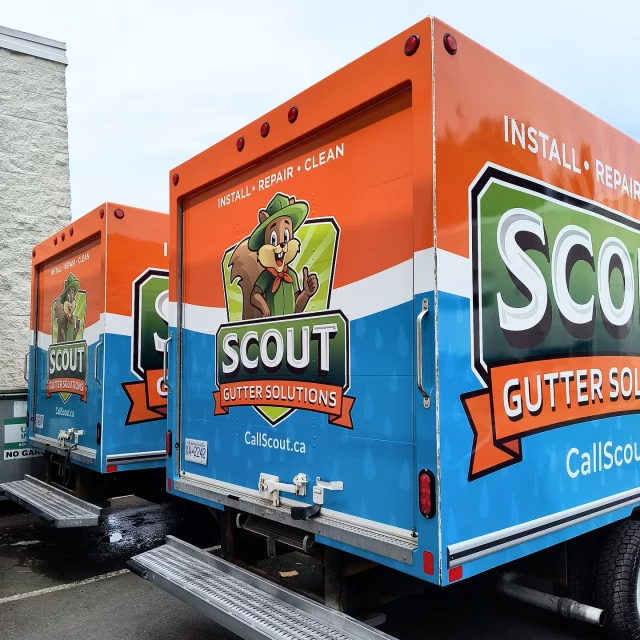 🚛 ✨ Scout Gutter Solutions! ✨🚛
We just finished installing these bold, vibrant graphics for the awesome team at Scout Gutter Solutions! From the sharp color contrast to the fun mascot and clean branding, these vehicles are now mobile billboards ready to turn heads and build trust across in Okanagan Area. 

Another proud project by Prima Graphics— where design meets precision. 🔥

****************************************************
#VehicleWraps #FleetGraphics #WrapInstallation #ScoutGutterSolutions #BrandVisibility #PrimaGraphics #KelownaBusiness #GraphicDesign #CommercialWraps #VinylWrapPros