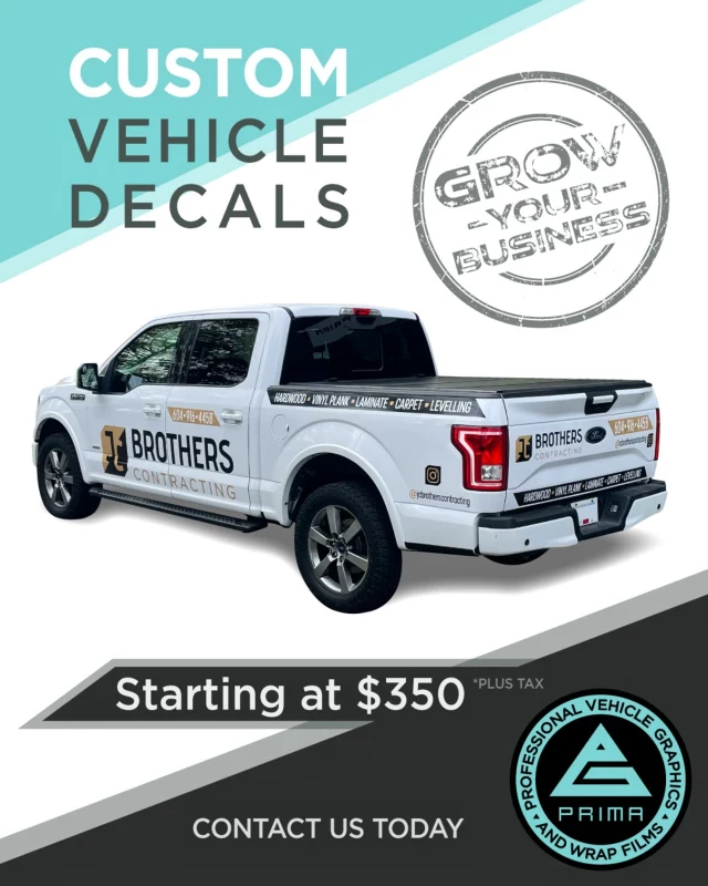 🚗💥 Custom Decals for Vehicles 💥🚗

Looking to make your company vehicles stand out? Our precision-cut vinyl decals are the perfect way to add personality, promote your brand, or give your vehicle a clean, professional look.

✅ Weather-resistant
✅ Fully customizable
✅ Fast turnaround

Whether it’s logos, lettering, or eye-catching designs, Prima Graphics delivers high-quality vehicle decals that turn heads and drive attention.

📍Serving the Lower Mainland
📩 DM us today for a quote!

#VehicleDecals #CustomVinyl #CarWraps #PrimaGraphics #VanLife #FleetBranding #SupportLocalBusiness #DecalDesign