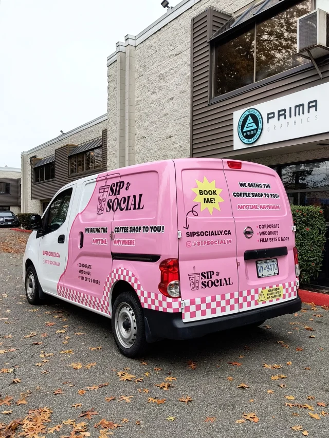 ☕💖 Check out this eye-catching partial wrap we just finished for @sipsocially — the mobile coffee company that’s serving up caffeine and good vibes wherever they go!

We gave their van a bold pink twist that’s impossible to miss on the road — just like their delicious drinks.

At Prima Graphics, we bring brands to life with custom wraps that turn heads and spark conversations.

🚐✨ Great coffee deserves great graphics.

#PrimaGraphics #VehicleWraps #CustomGraphics #VanWrap #SipAndSocial #MobileCoffee #BrandOnWheels #TorontoWraps #SmallBusinessBranding