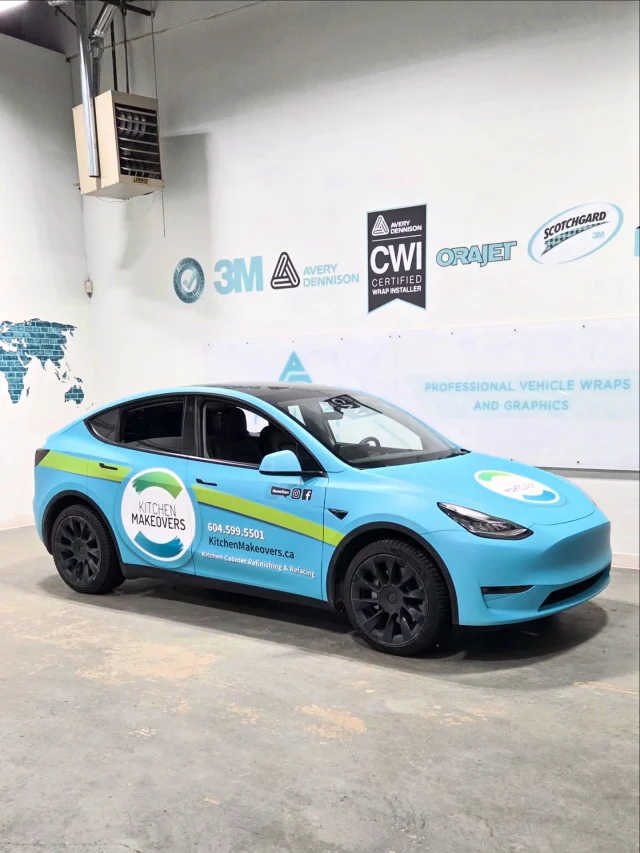 🚗✨ FULL WRAP TRANSFORMATION!
We had an awesome time giving this Tesla a bold new look for @kmvancouver — wrapped from top to bottom with custom printed graphics and finished with a matte laminate for that sleek, modern, low-gloss finish 😎

From design to installation, Prima Graphics has you covered!

#PrimaGraphics #VehicleWrap #TeslaWrap #KitchenMakeovers #CustomGraphics BusinessBranding MatteFinish VancouverBusiness LowerMainland CommercialWraps