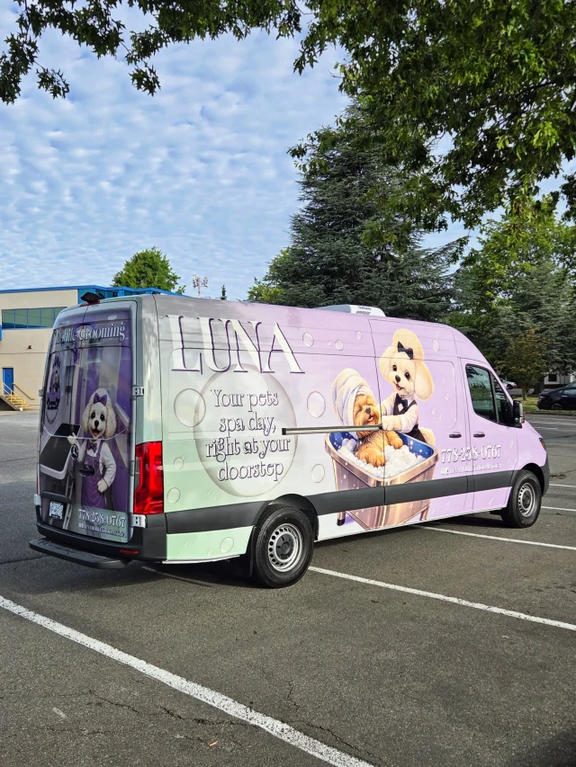 🚐✨ A fresh new look for @luna_mobile_grooming! 🐶🐾

We had the pleasure of helping Luna Mobile Grooming bring their brand to life with a complete vehicle rebrand—from the initial design concept right through to the finished wrap. Our team handled the graphic design, material selection, printing, and professional installation, creating a mobile billboard that’s impossible to miss!

With our 3M & Avery Dennison Certified Wrap Installers, you can trust that every wrap is installed to the highest industry standards for a flawless finish and long-lasting performance.

Thinking about giving your business a fresh new look? Let Prima Graphics help turn your vehicle into your hardest-working marketing tool.

📍 Proudly serving businesses throughout the Lower Mainland.

#PrimaGraphics #VehicleWrap #VanWrap #CommercialWrap #MobileAdvertising